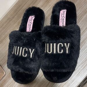 Juicy Couture Black Plush Slides